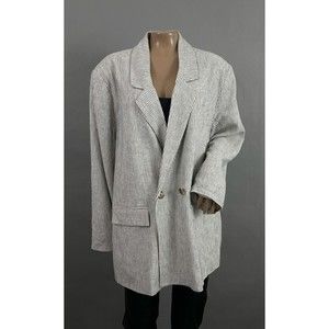 Old Navy Blazer XL Women Gray Pinstripe Double Breasted Linen Blend Business